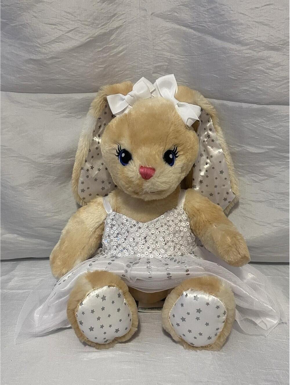 Build a Bear Star Bunny Rabbit Joints Move Stuffed Animal Tan Plush W/Gown
